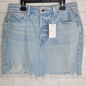 Good American Frayed Hem Distressed Denim Mini Skirt